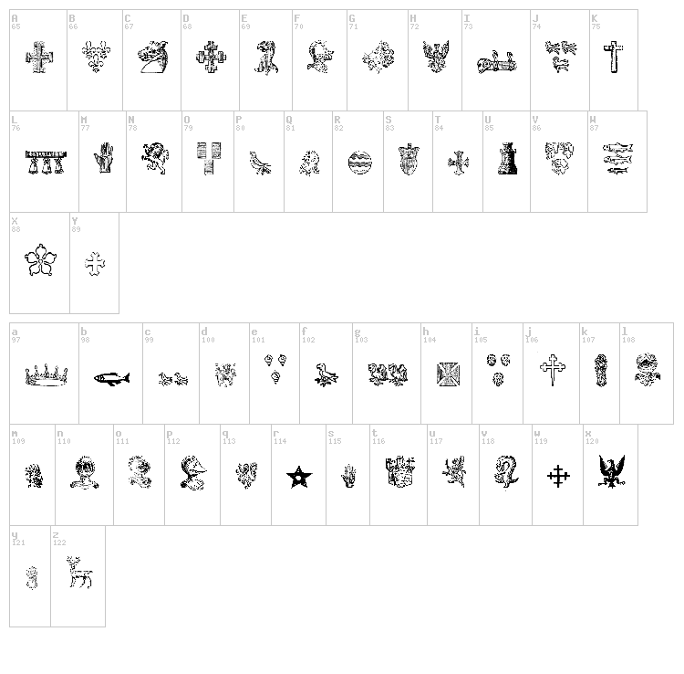 Heraldic Devices font map